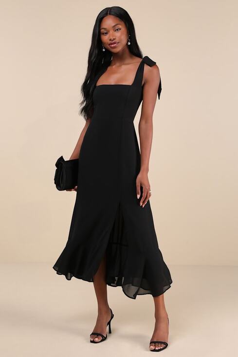 Lulu's Dresses & Skirts - Lulus Summer Invite Black Tie-Strap Tiered Midi Dress Bridesmaid Holiday Small